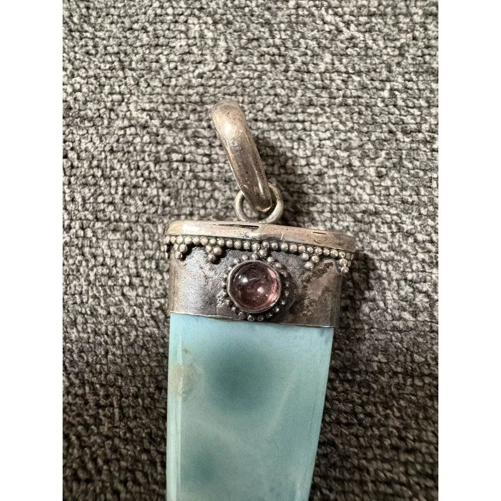 Natural Larimar Gemstone Amethyst Pendant 925 Sterling Silver Handmade Jewelry